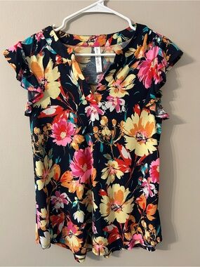Floral Flutter Sleeve V-Neck Top